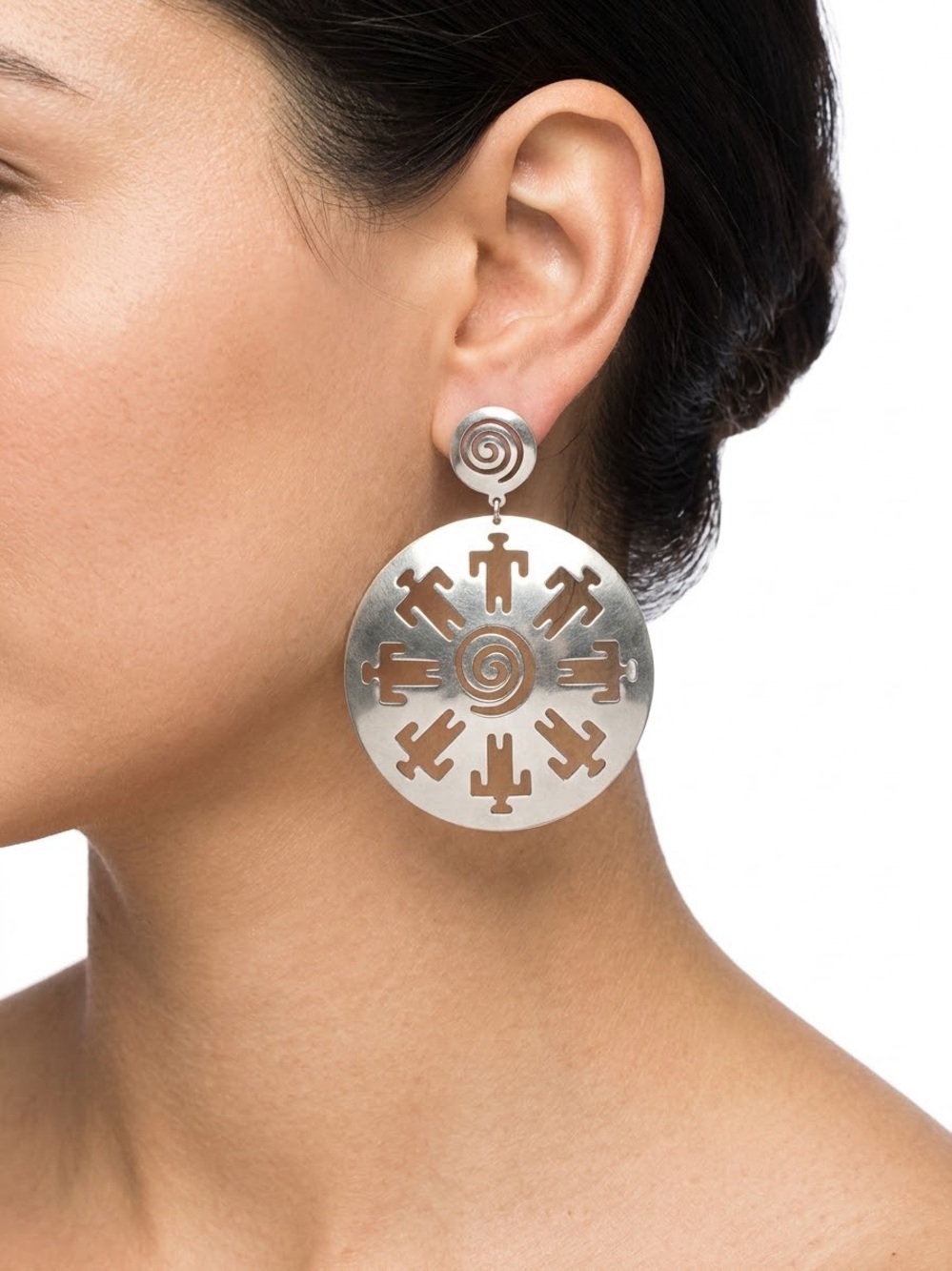 Sterling Silver Tribal Cutout Disc Drop Earrings
